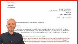 COMMENT REDIGER UNE LETTRE DE MOTIVATION POUR UNE FORMATION EN ALTERNANCE exemple modèle [upl. by Shelley]