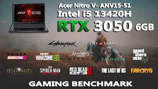 Acer Nitro V  RTX 3050 6GB  Intel i5 13420H Gaming Benchmark Test  RTX 3050 6GB Gaming Test [upl. by Tedric]