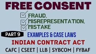 Fraud  Misrepresentation  Mistake  Free Consent  Indian Contract Act  Caselaws  Example [upl. by Jacky804]