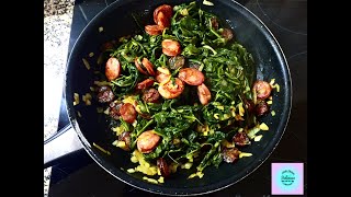 Grelos Salteados com Chouriço – Portuguese Turnip Greens with Chouriço [upl. by Bilbe]