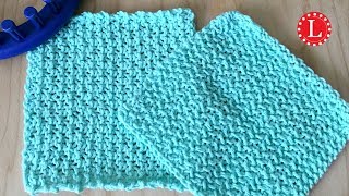 LOOM KNIT Dishcloth Washcloth Seed Stitch Textured  Beginner Easy [upl. by Ciel]