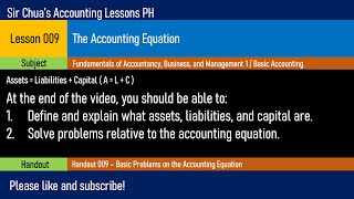 Lesson 009  The Accounting Equation [upl. by Adnuhsat]