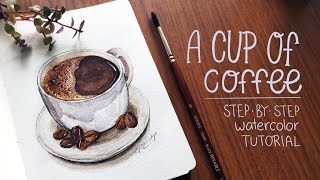 Cup of Coffee Watercolor Tutorial  New Kofi Page [upl. by Alyam989]