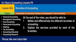 Lesson 004  Branches of Accounting [upl. by Airotahs]