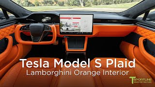 2021 Tesla Model S Plaid Custom Interior in Lamborghini Orange Leather by T Sportline [upl. by Redleh]