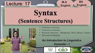 Syntax  Syntactic Analysis  Structural Ambiguity  Lecture 17 Linguistics I [upl. by Dolphin51]