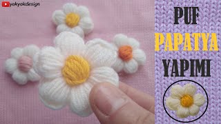 🌼Puf Papatya Yapımı🌼  Tığ İşi Papatya Nasıl Yapılır  Crochet Puff Making Daisy [upl. by Blanchard759]