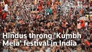 Hindus throng Kumbh Mela festival in India [upl. by Hayton162]