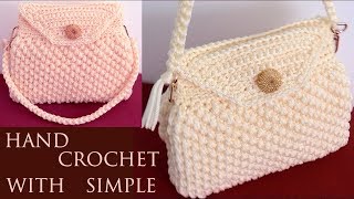 Bolso fácil a Crochet punto 3D copitos de algodón tejido tallermanualperu [upl. by Larrej754]